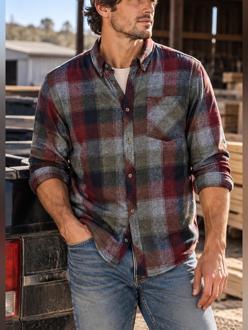 Silver Jeans Co Triple 5 Plaid Flannel Button Down Shirt XL Red Gray